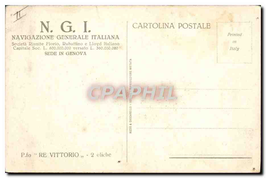 Le paquebot SS Vittorio - Navigazione Generale Italiana - éditeur N.G.I. - n° 2 — Reverso