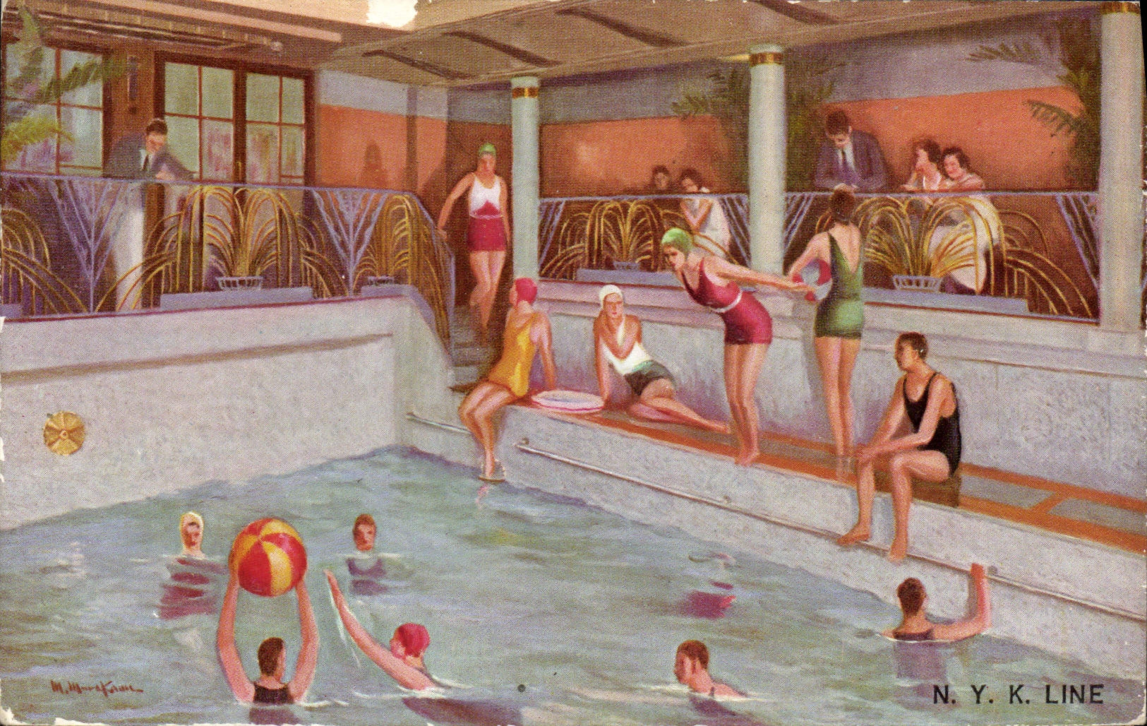Piscine à bord d'un paquebot — N.Y.K. LINE — éditeur N.Y.K. LINE, n° de série non visible