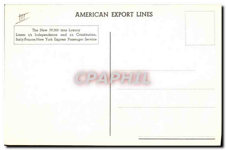 Cruise ship Independence — American Export Lines — n° de série non visible — Verso