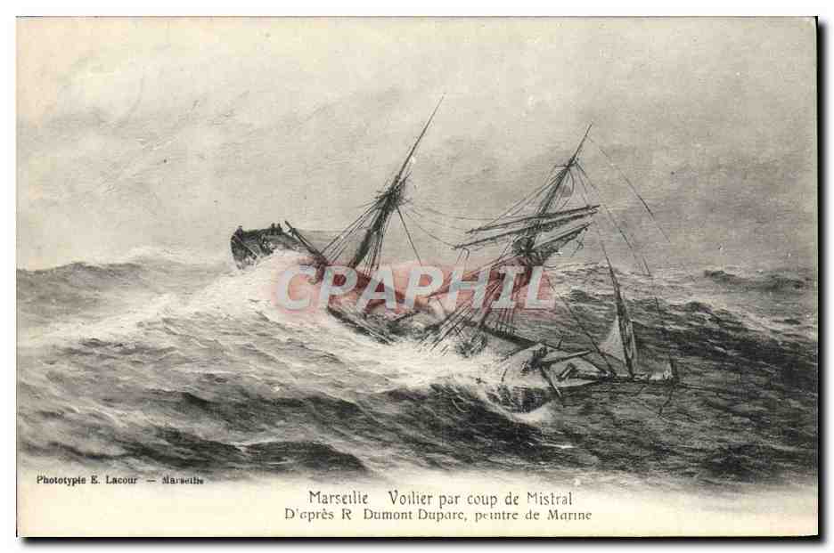 CPA Bateau Marseille Voilier par coup de mistral