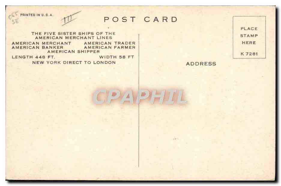 American Merchant Lines — American Merchant — éditeur K 7281 — Verso