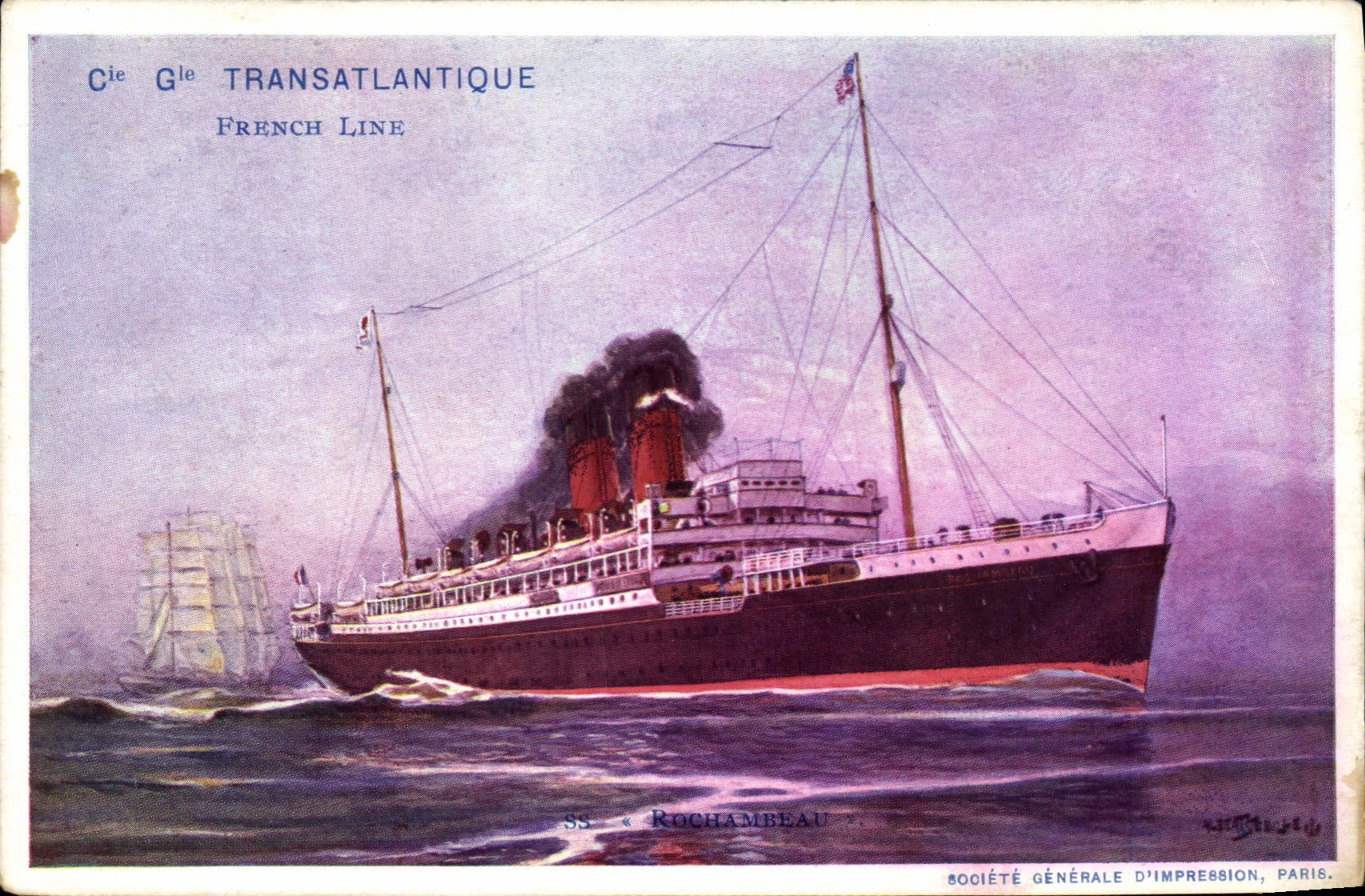 SS « Rochambeau » — Cie Générale Transatlantique / French Line — Société Générale d'Impression, Paris