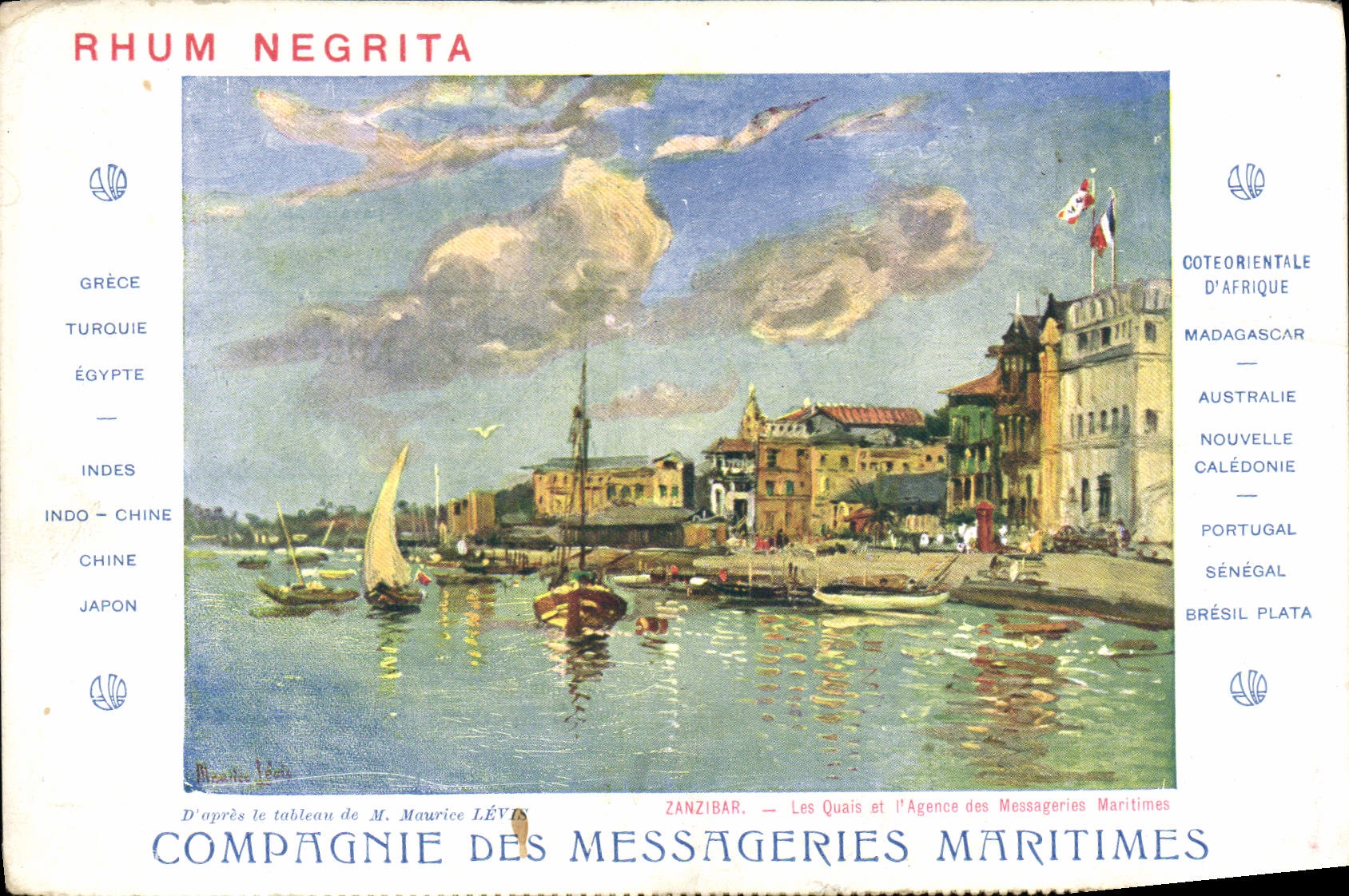CPA Bateau Paquebot Messageries Maritimes Zanzibar Les quais et l'agence 