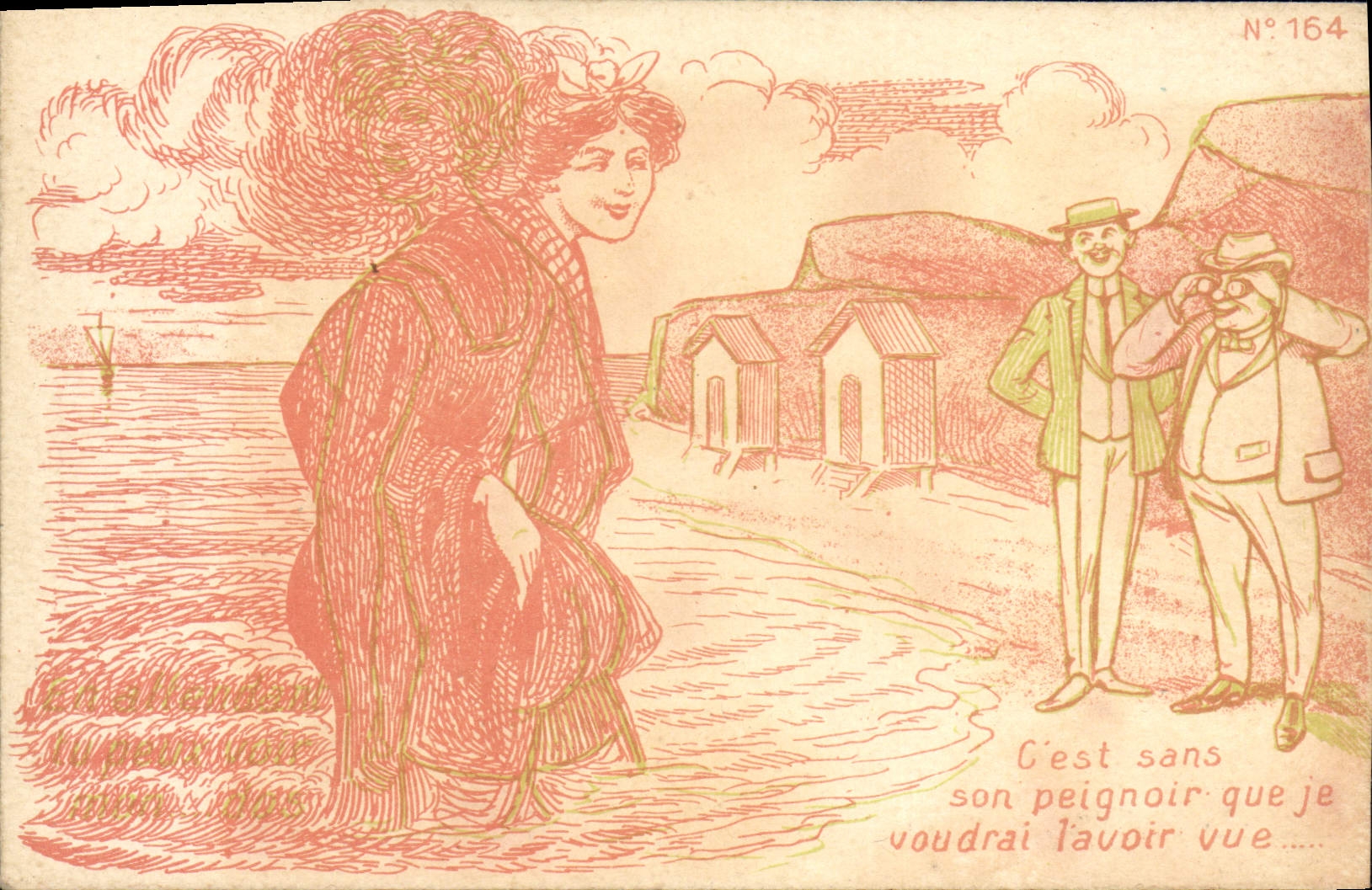 Donna al bordo del mare — scena umoristica — editore sconosciuto, N° 164