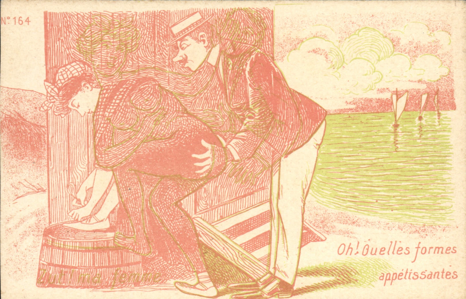 Scène de plage — homme admirant une femme — éditeur Paris, n°164