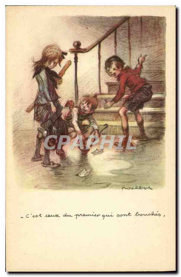 Enfants jouant dans un couloir — scène d'humour — Poulleu