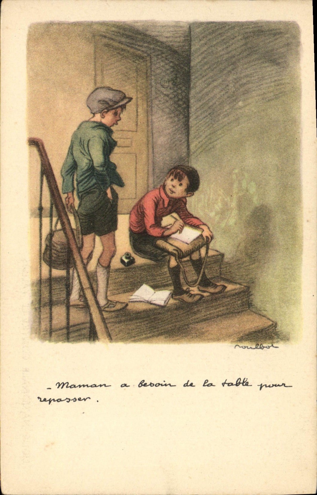 Deux garçons dans un couloir — scène de la vie quotidienne — Noullebot