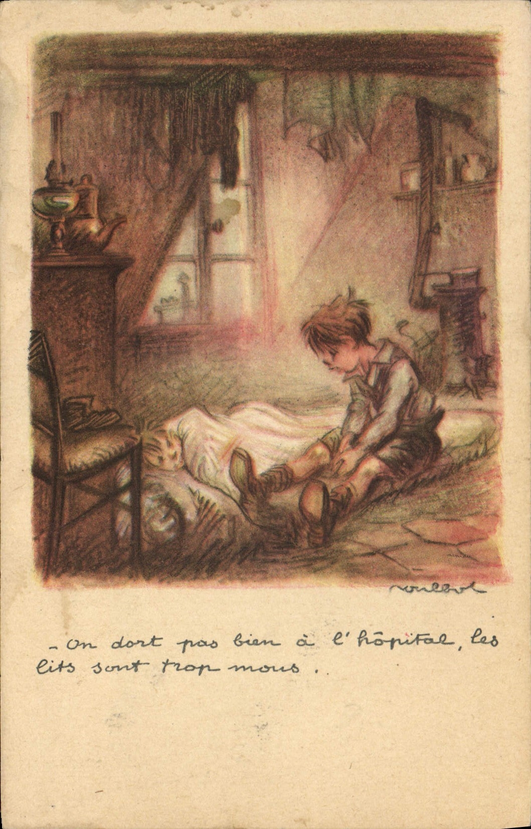 Enfant à l'hôpital — illustration — Ligue Nationale Contre le Taudis