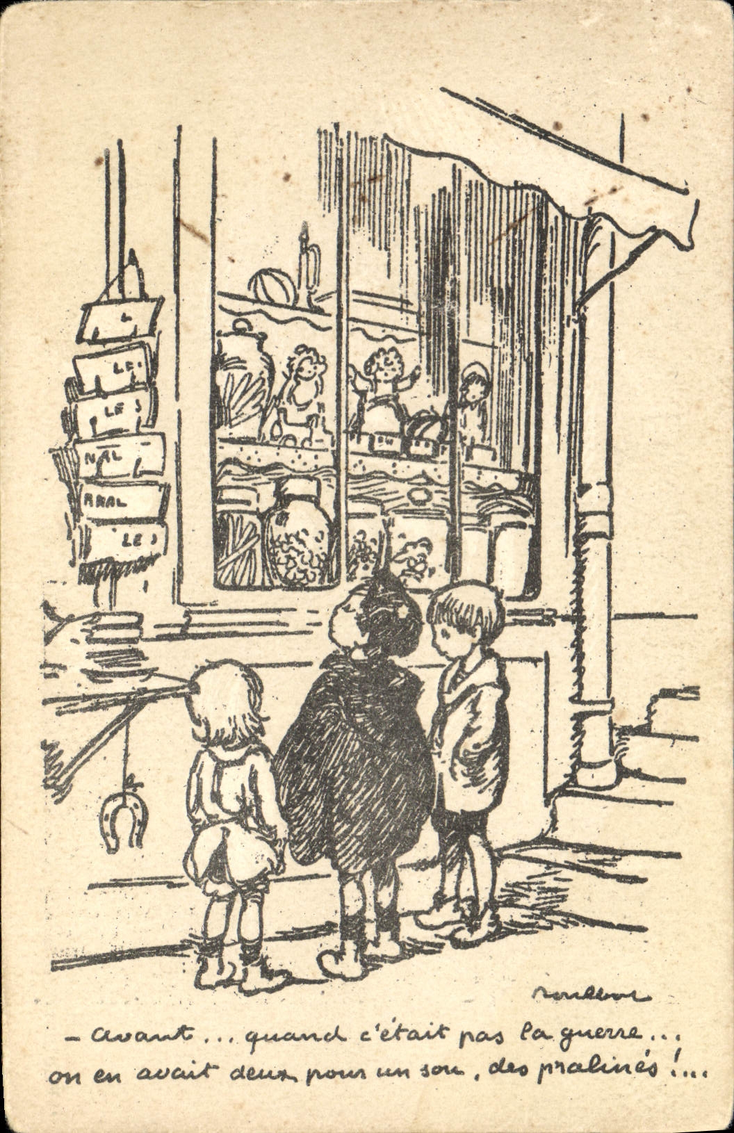 Bambini davanti a una vetrina di confetteria — ricordo di pace prima della guerra — Poulbot n°43