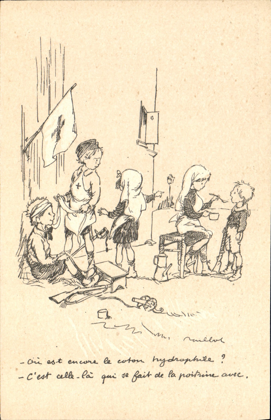 Klaslokaal met kinderen — humoristisch tekening — uitgever Poulbot n°34-A