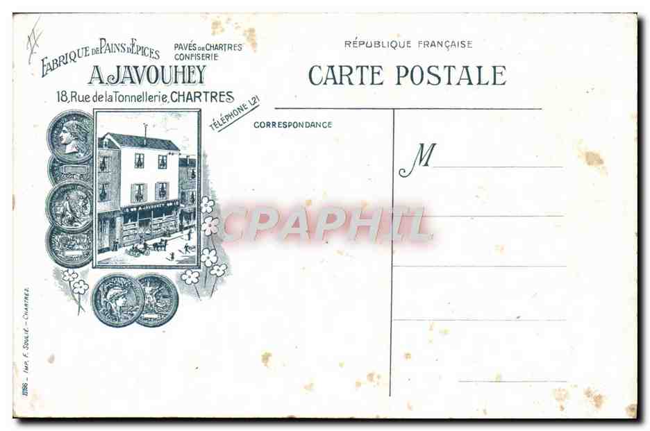 CPA Fantaisie Illustrateur Femme publicite A Javouhey Pains d'epice Rue de la Tonnellerie Chartres — Rückseite