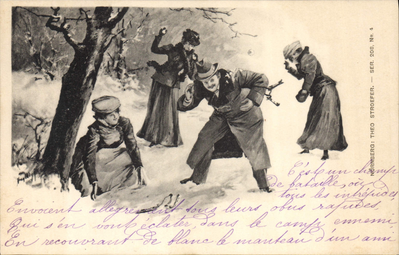 CPA Fantaisie Illustrateur Bataille de boules de neige 