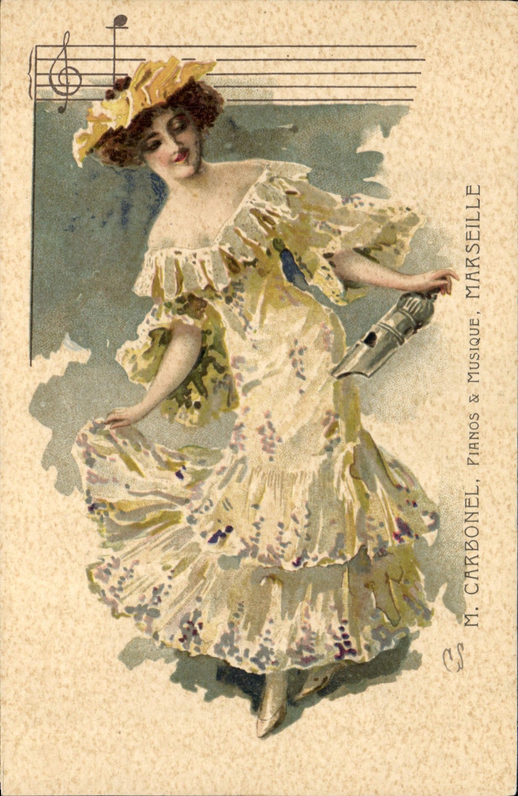 CPA Fantaisie Illustrateur Femme Sifflet Carbonel pianos et musique Marseille 