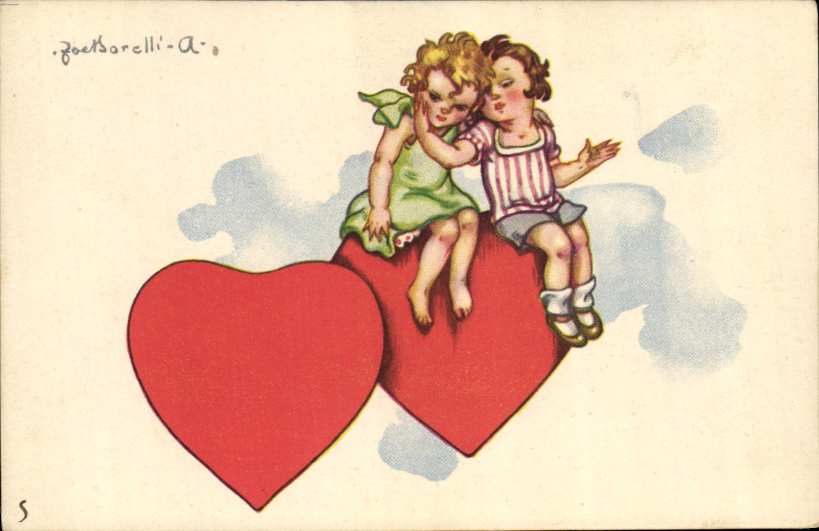 CPA Fantaisie Illustrateur Enfants Coeur 