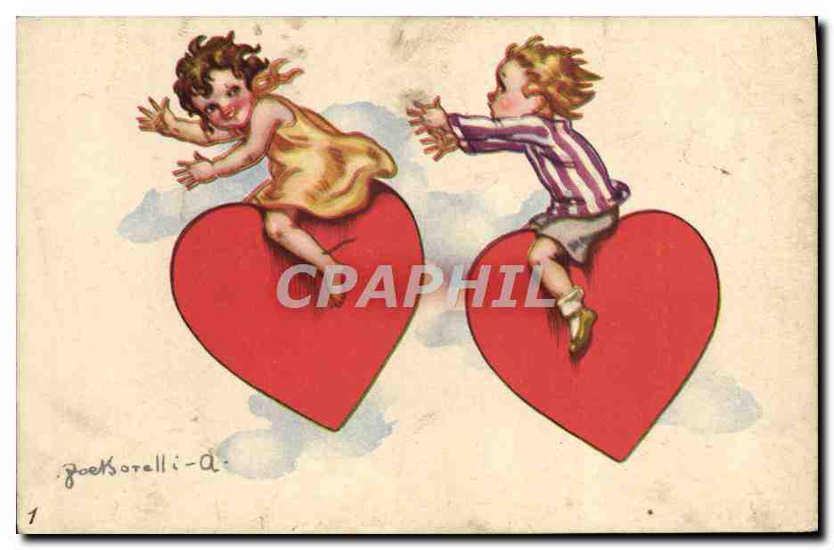 CPA Fantaisie Illustrateur Enfants Coeur 