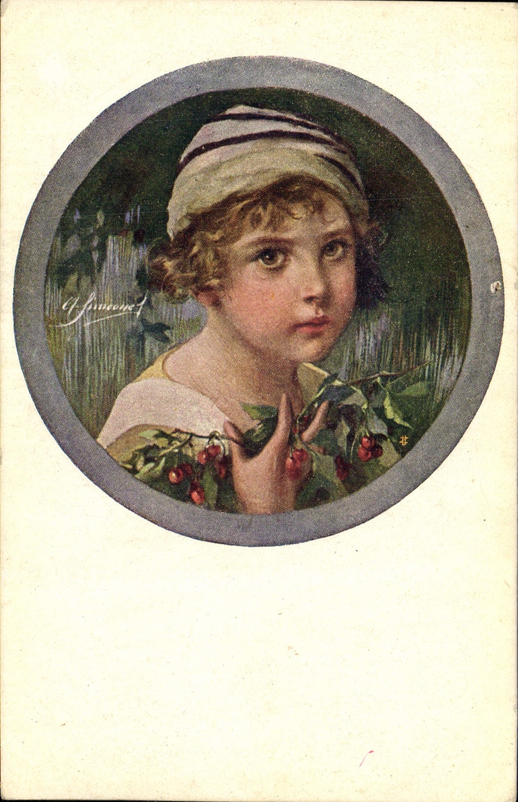 Jeune fille avec des cerises — illustration de A. Famoonet — éditeur italien