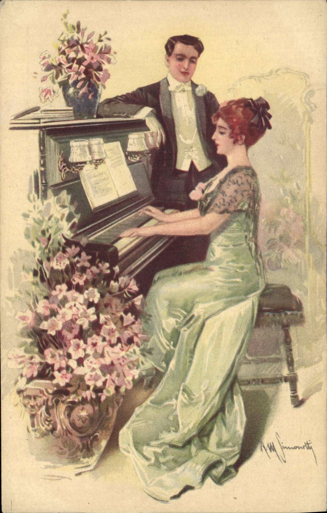 CPA Fantaisie Illustrateur Femme Piano 