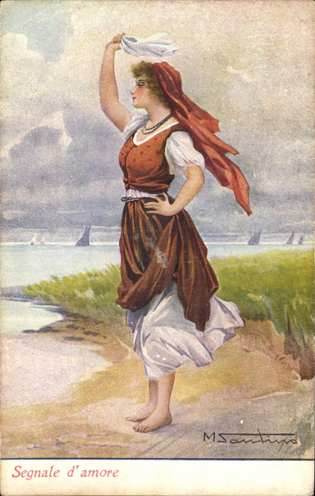 CPA Fantaisie Illustrateur Femme Segnale d'amore Santino