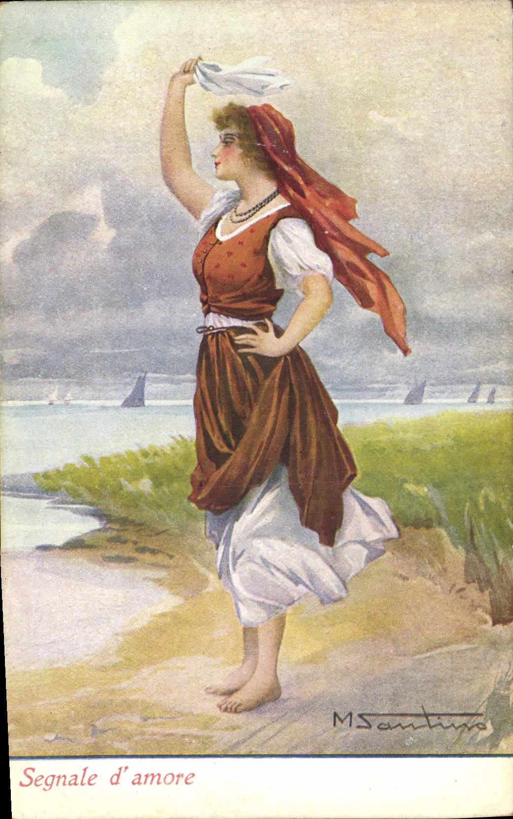 CPA Fantaisie Illustrateur Femme Segnale d'amore Santino