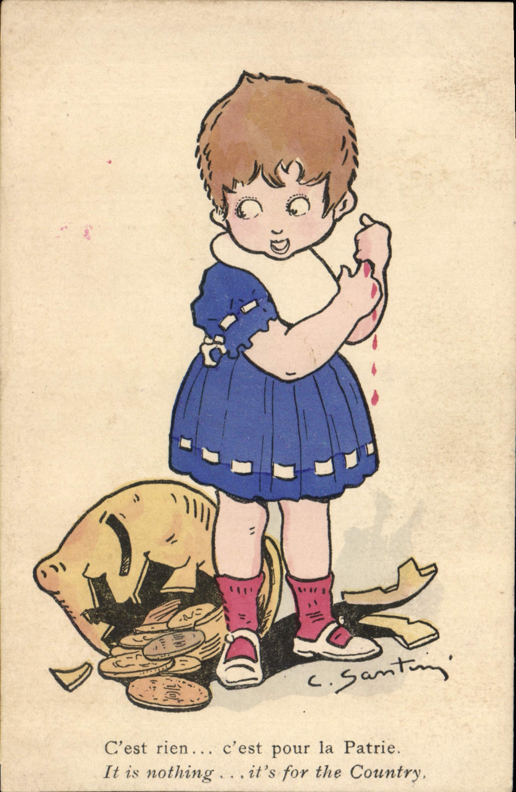 CPA Fantaisie Illustrateur Enfant Tirelire 