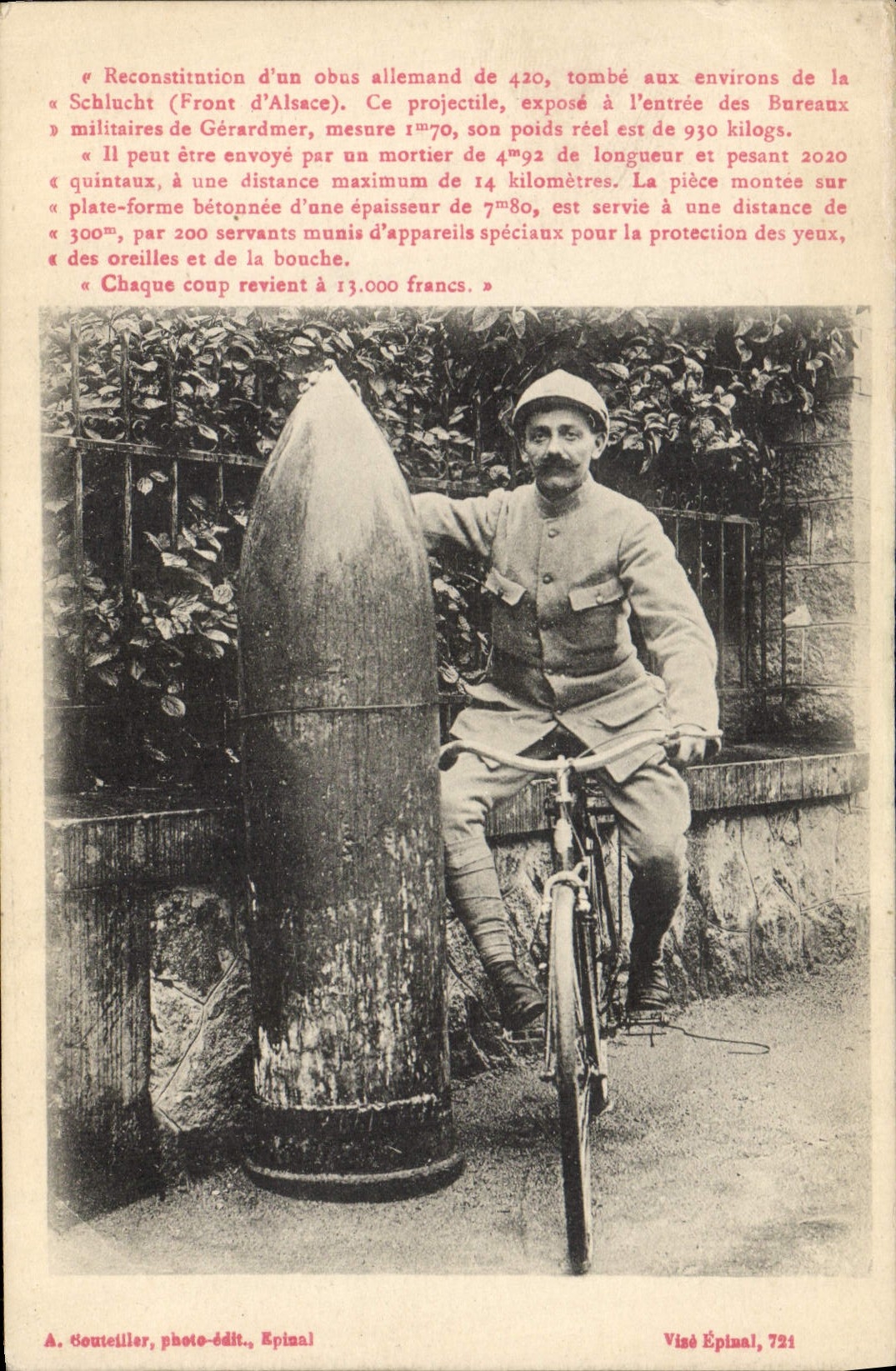 CPA Militaria Obus allemand de 420 Velo Cycle 