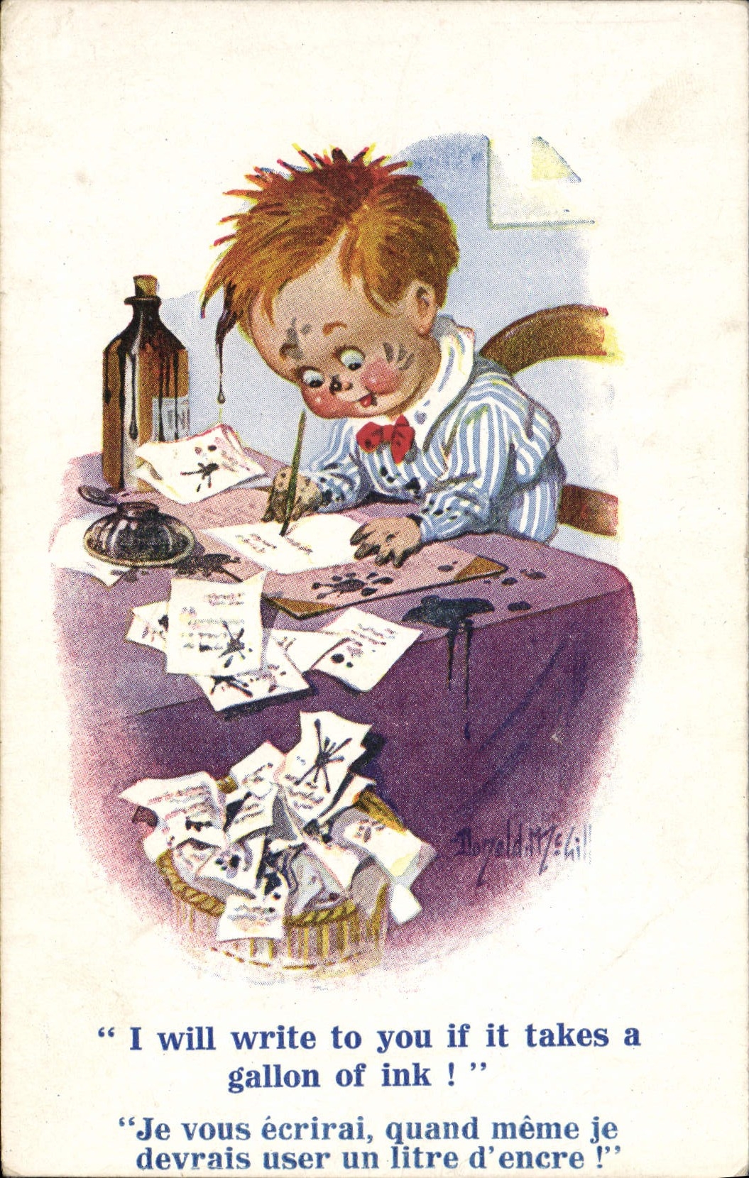 Enfant écrivant avec trop d'encre — Ronald D. Gill — série COMIQUE, n°2805