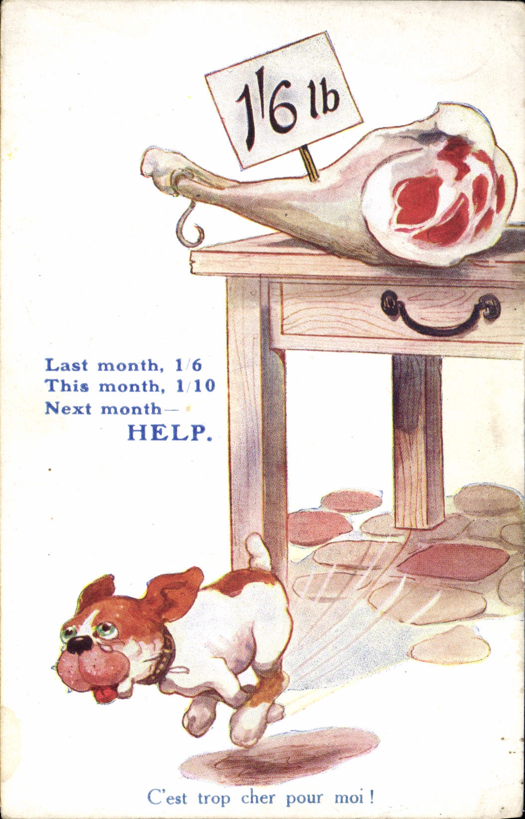 CPA Fantaisie Illustrateur Chien Viande 