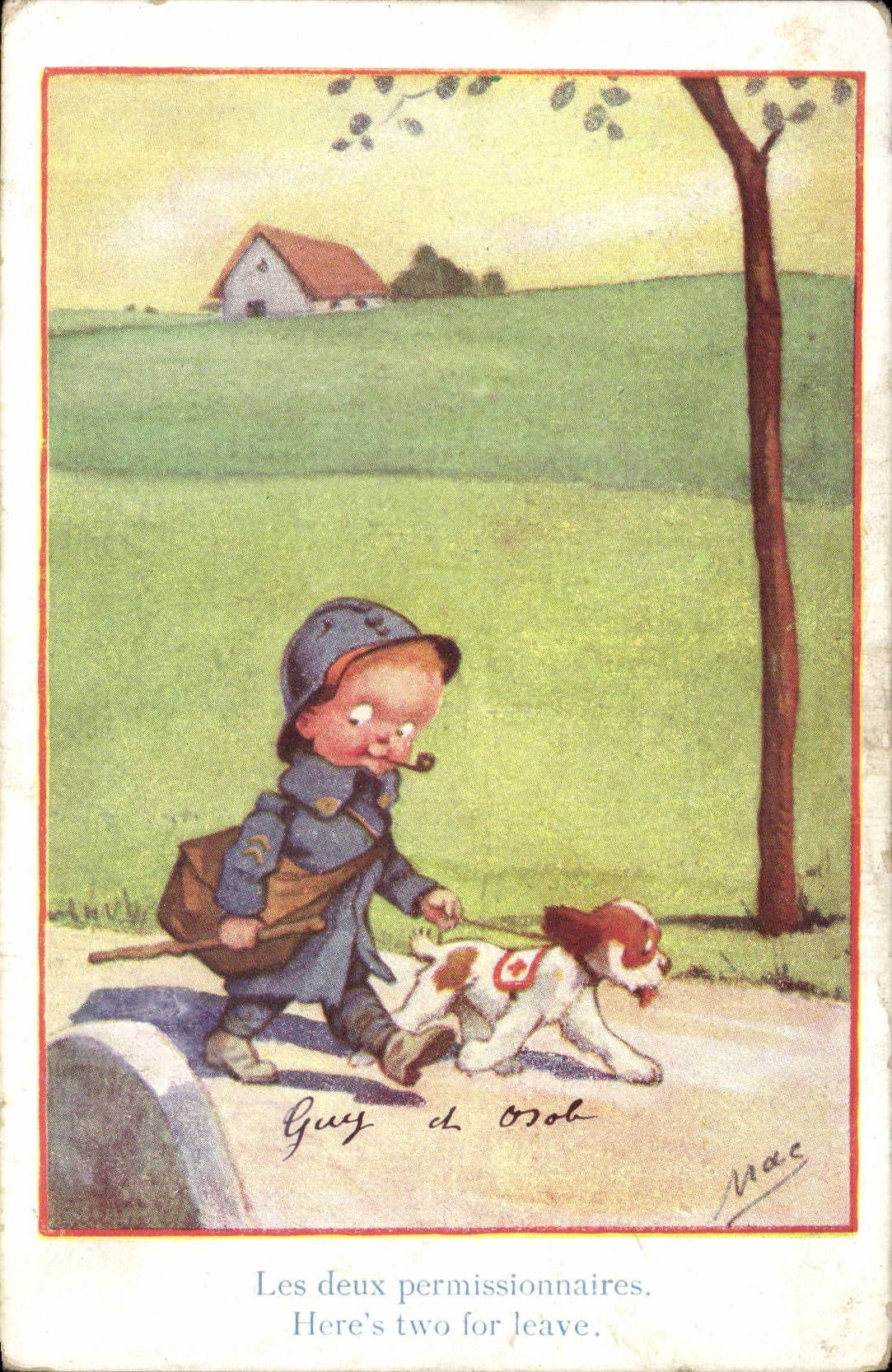 CPA Fantaisie Illustrateur Enfant Militaria Chien Croix Rouge 