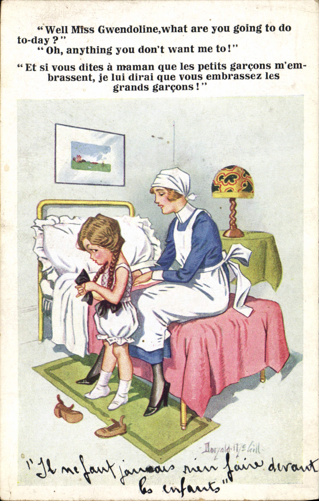 Enfants et nounou — scène humoristique — Inter-Art Co., 'COMIQUE' Series, n°5189