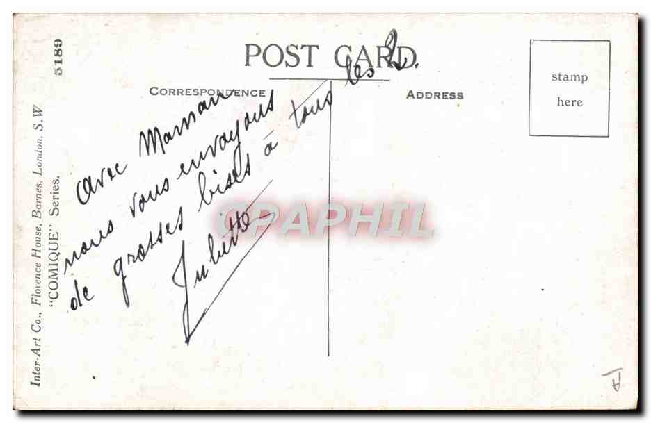 Enfants et nounou — scène humoristique — Inter-Art Co., 'COMIQUE' Series, n°5189 — Verso