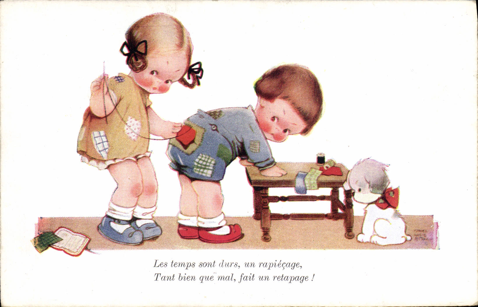 CPA Fantaisie Illustrateur Enfants Chien 