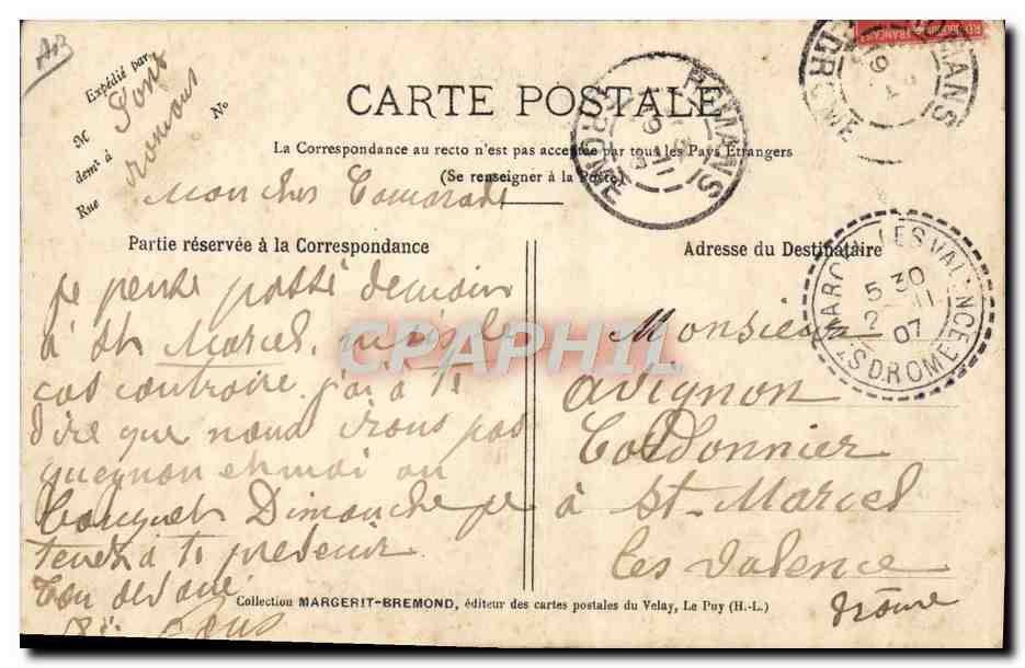 CPA Folklore Type de paysan revenant du marche Le Velay  — Verso