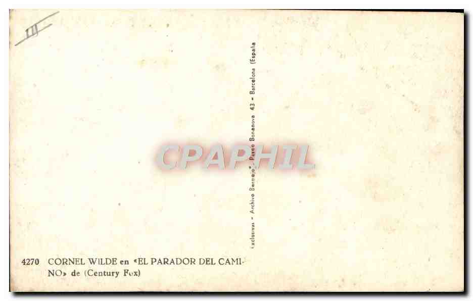 CPM Cinema Cornel Wilde en El parador del Camino — Back