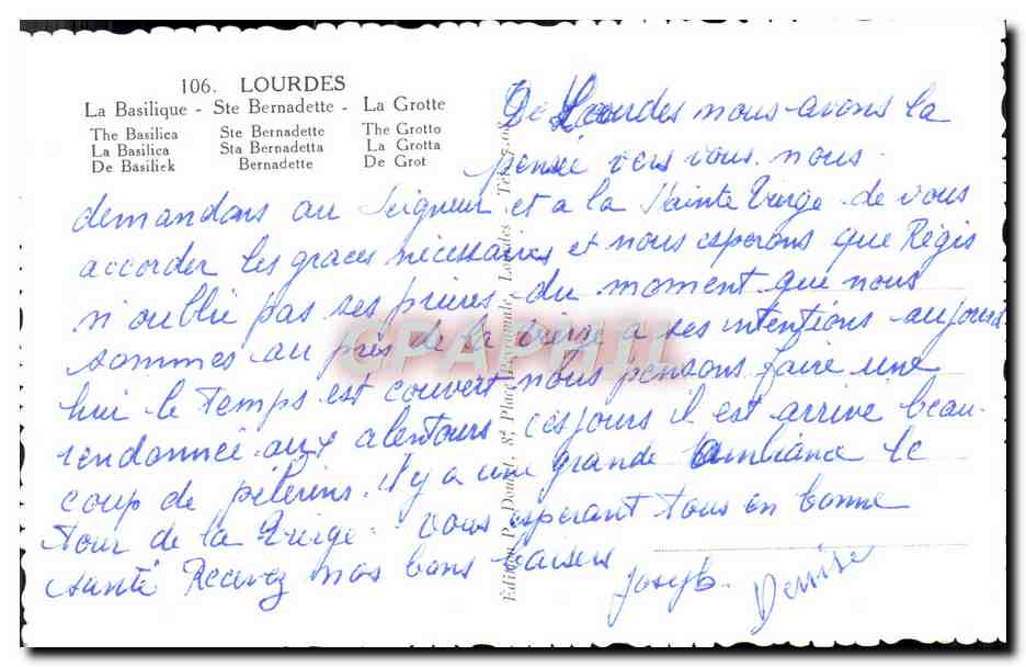 CPM Lourdes La Basilique Ste Bernadette La grotte  — Verso