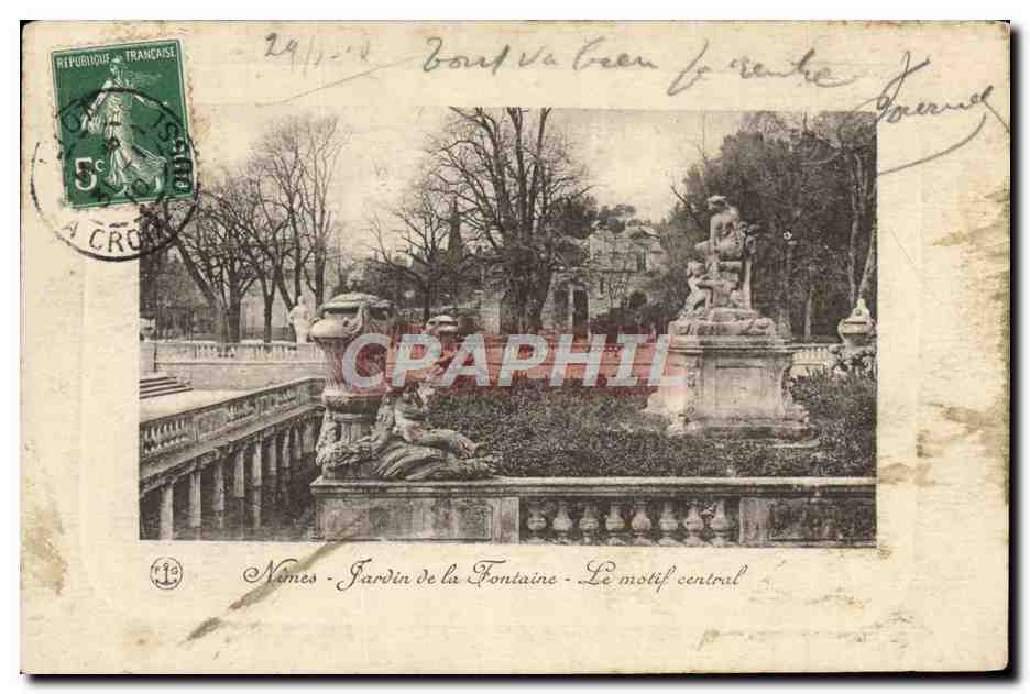 Antike Ansichtskarte Nîmes Garten der Fontaine Das zentrale Motiv
