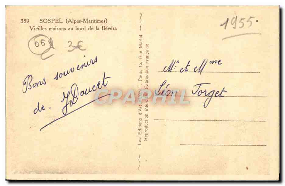 CPA Sospel Vieilles maisons au bord de la Bevera — Rückseite