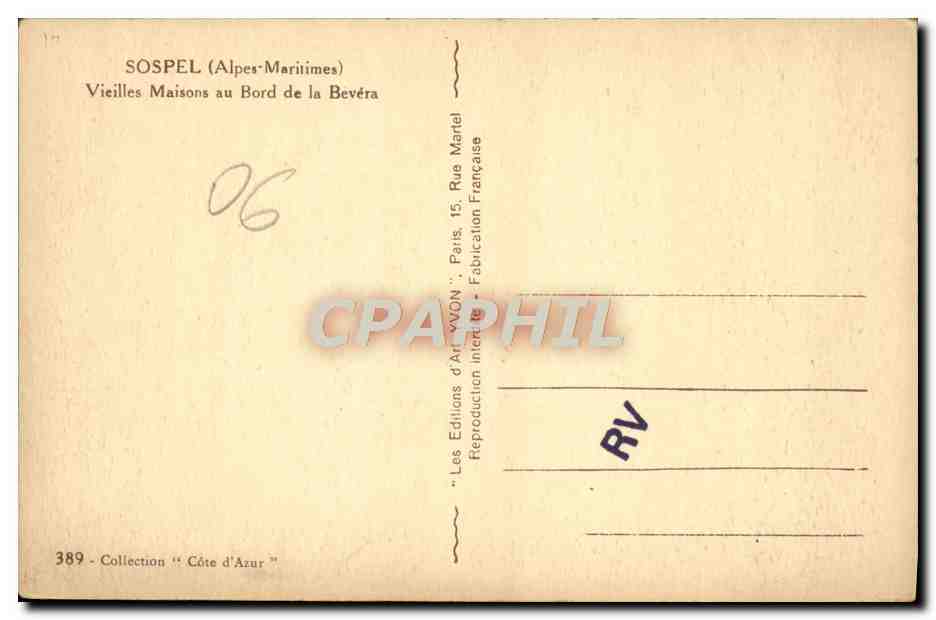CPA Sospel Le Vieux Pont au bord de la Bevera — Rückseite