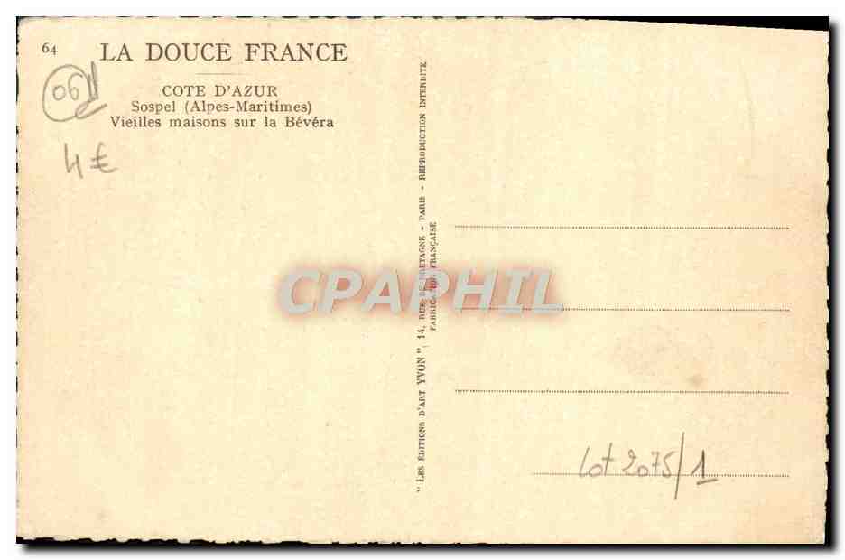CPA Sospel Vieilles Maisons sur la Bevera — Rückseite