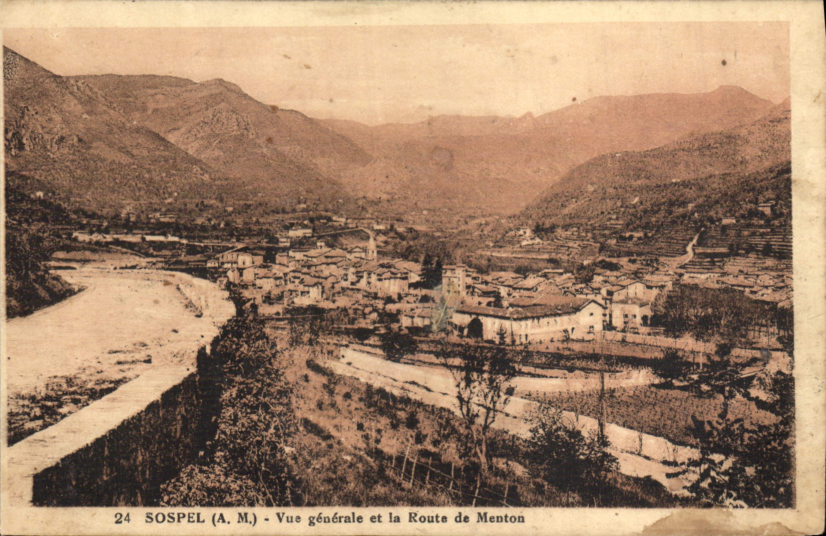 CPA Sospel Vue Generale et la Route de Menton