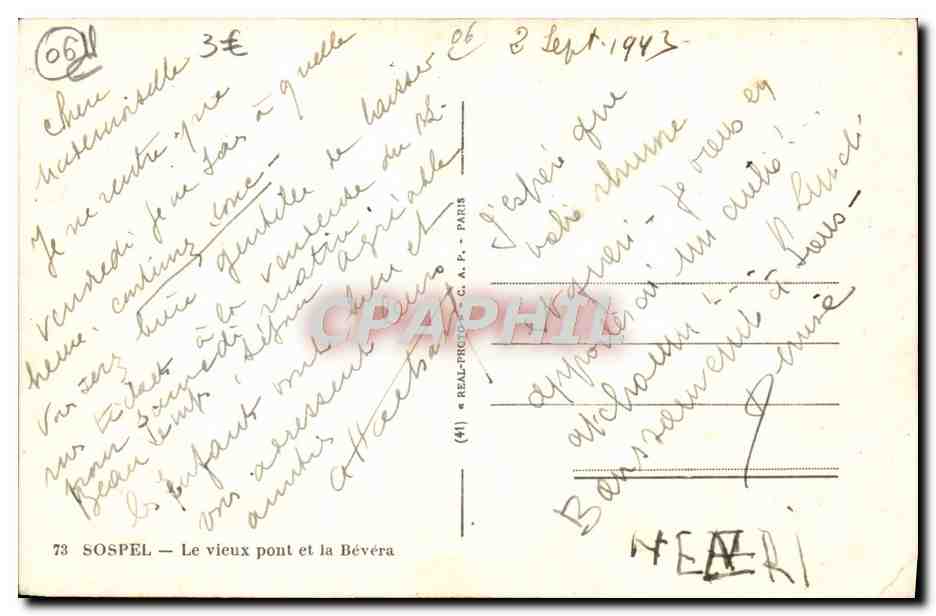 Sospel — Le vieux pont et la Bévéra — C.A.P. (éditeur) — Rückseite