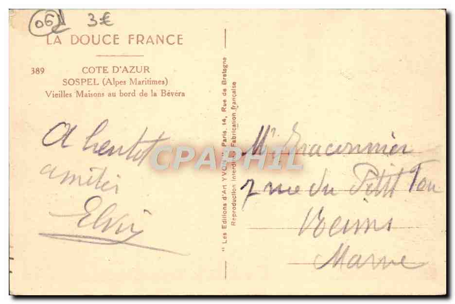 CPA Sospel Vieilles Maisons au Bord de la Bevera — Rückseite