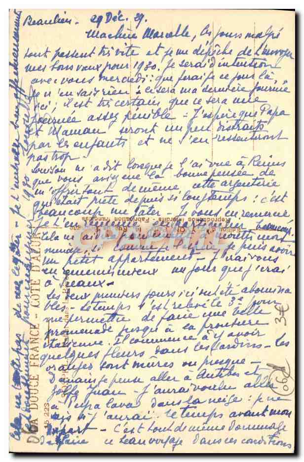 CPA Sospel Vieilles Maisons au Bord de la Bevera — Rückseite