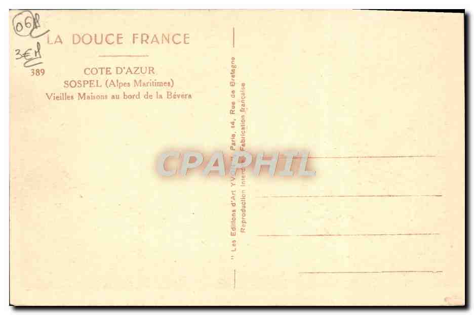 CPA Sospel Vieilles Maisons au Bord de la Bevera — Rückseite