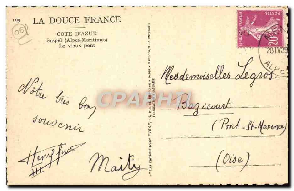 CPA Sospel Le Vieux Pont  — Rückseite