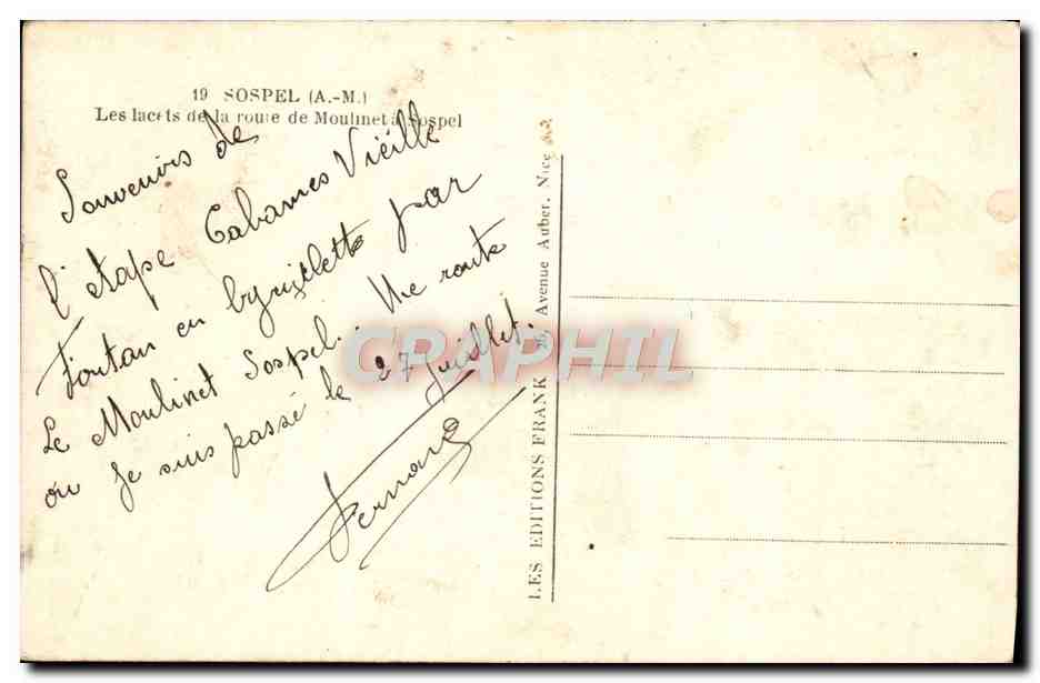 CPA Sospel Les Lacets de la Route de Moulinet a Sospel — Rückseite