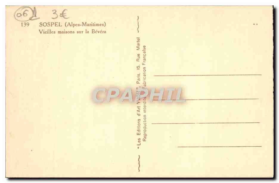 CPA Sospel Vieilles Maisons Sur La Bevera — Rückseite