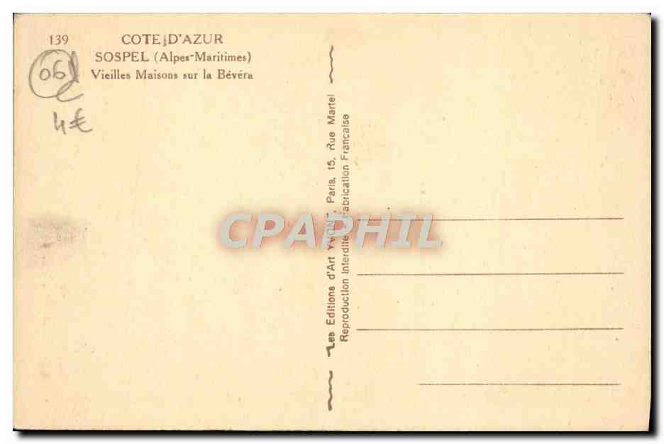 CPA Sospel Vieilles maisons sur la Bevera — Rückseite