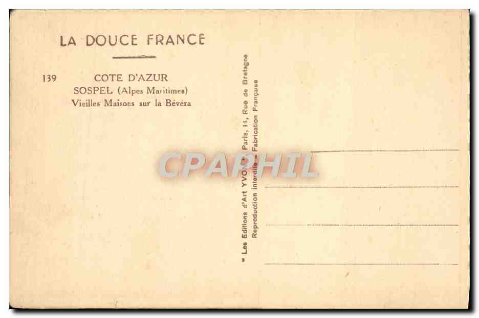 CPA Sospel Vieilles Maisons sur la Bevera — Rückseite