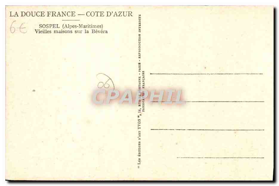 CPA Sospel Vieilles maisons sur la Bevera — Rückseite