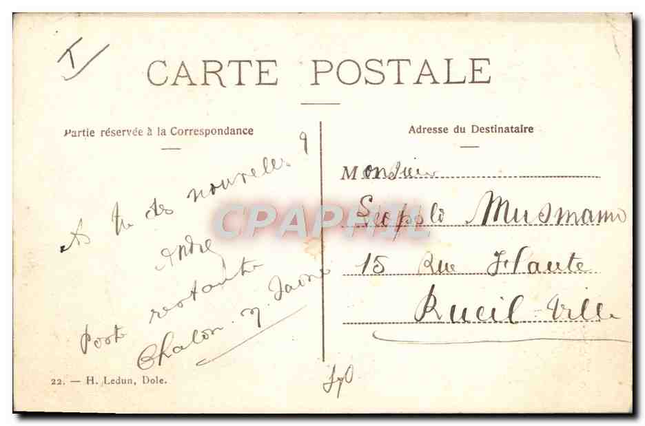 CPA Motif du monument Pasteur — Rückseite